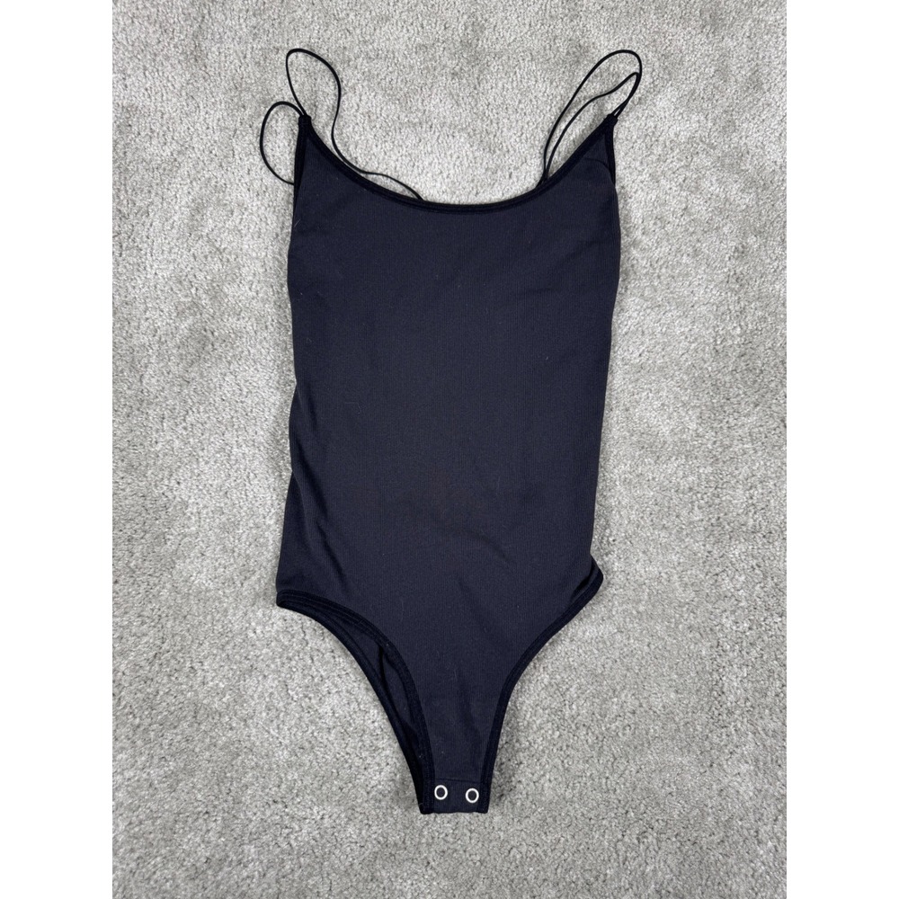 Gilly Hicks Black Ribbed Strappy Back Bodice XS Scoop Neck Sleeveless Bodysuit